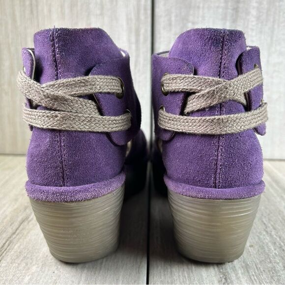 Fly London Yema Amethyst Purple Suede Platform Wedge Open Toe Shoe Womens Size 7 - Picture 7 of 10